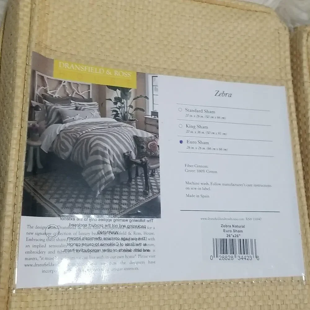 NWT Dransfield & Ross Zebra Bedding Collection Euro Shams - Set of 2 - 26